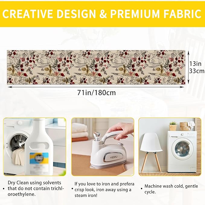 Table Runner Vintage Flower Butterfly Table Runners Summer Seasonal Kitchen Dinning Decor for Indoor Outdoor Holiday Home Wedding Party 13x70 Inch