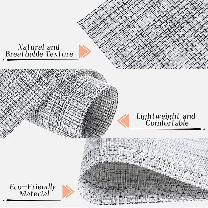 Timeet Placemats Set of 8, Heat Resistant Non-Slip Place Mats for Dining Table, Durable Washable PVC Vinyl Woven Table Mats, Linen Textured Placemats for Kitchen Resistant Easy to Clean(Gray