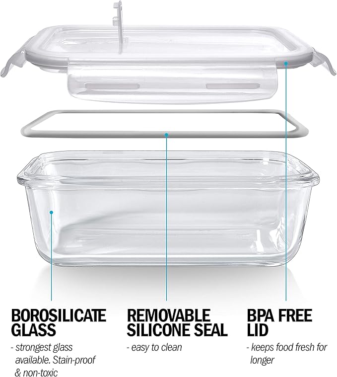 Igluu Meal Prep Glass Containers with Air Vent Lids (5 Pack+Extra Lid) – Airtight & BPA-Free – Oven, Microwave, Freezer and Dishwasher Safe – 28oz – Durable Borosilicate Glass