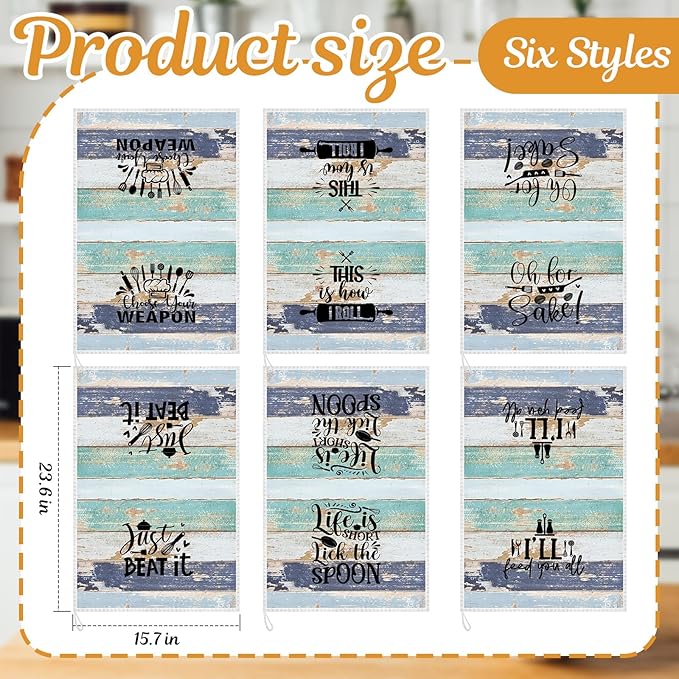 Bencailor 6 Pcs Mint Kitchen Towels Decorative Sets Dish Towels Absorbent Fast Drying Hand Tea Vintage Hanging Reusable Cleaning Dishcloths for Cooking Farmhouse Bathroom Accessory