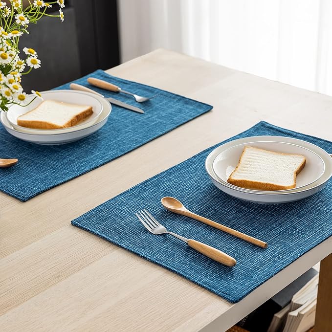 Kevin Textile Table Mats Set of 4 Heat Resistant Washable Placemats for Parties Buffet Dinner, 13 x 19 inches, Navy Blue