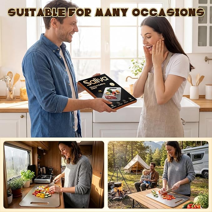 Saliva Titanium Cutting Boards for Kitchen, Cutting Board Double Sided Food Grade, Dishwasher Safe, No Blunt Knife, Chopping Boards with Handle for Meat, Fruit & Vegetable (15x11in)