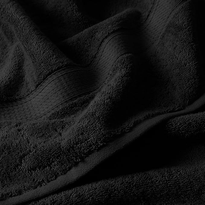 SUPERIOR Solid Egyptian Cotton Towel Set, Washcloths 13” x 13”, Hand Towels 20” x 30”, Bath Towels 30” x 55”, Black, 6-Pieces