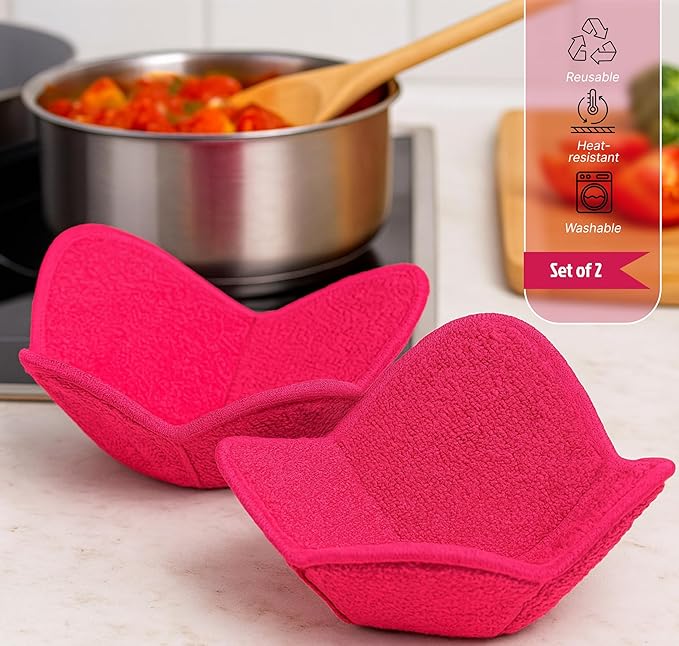Set 2X Pink 7" sq. x 4" H Inch Microwave Bowl Cloth Hot Pads Pot Holders Polyester Microwavable Bowl Cozies for Food, Ooma, Ramen Bowls Cozy or Soup Koozie, Good Kitchen Accessories, Gadgets