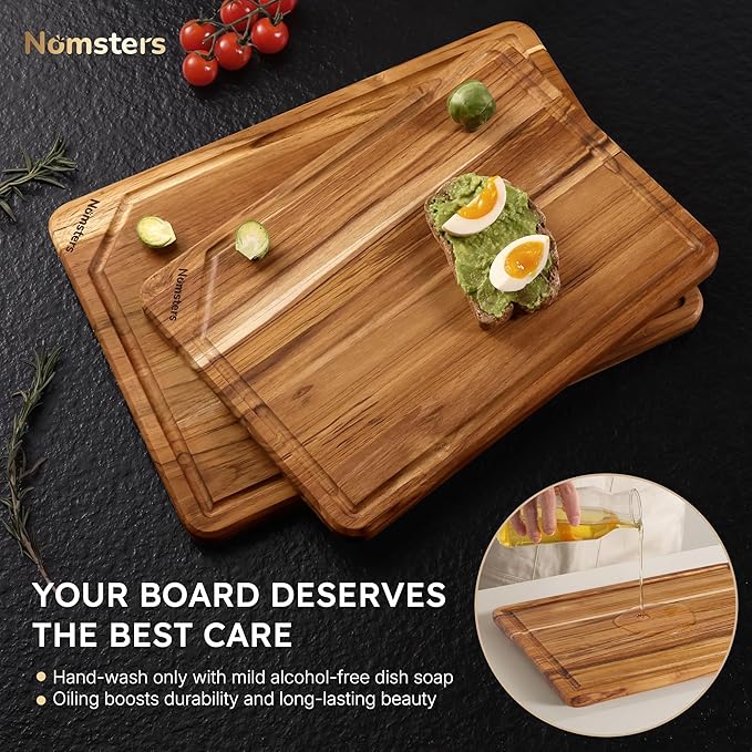2 Pack Teak Cutting Board for Kitchen Non Toxic Wooden Chopping Board Charcuterie Board Non Slip Over Sink NOT Bamboo Stainless Steel Titanium Acrylic Acacia Olive Glass Plastic Silicone Metal