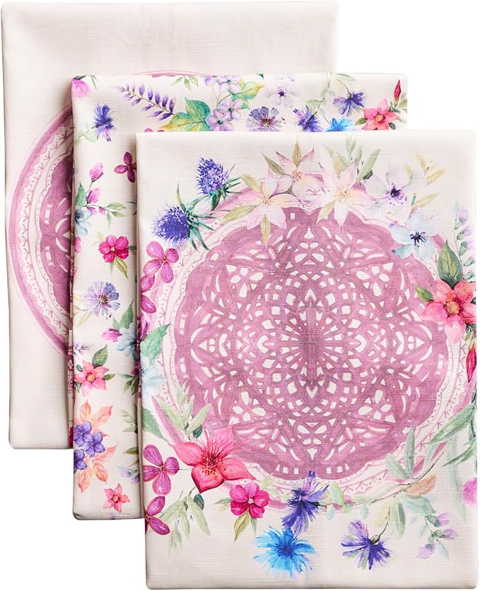 Maison d' Hermine Kitchen Towels Set of 3 100% Cotton 27.50" x 20" Reusable Cloth Tea Dish Towels Absorbent with Hanging Loop for Kitchen Gifts for Mothers Day Spring/Summer (Chardon)