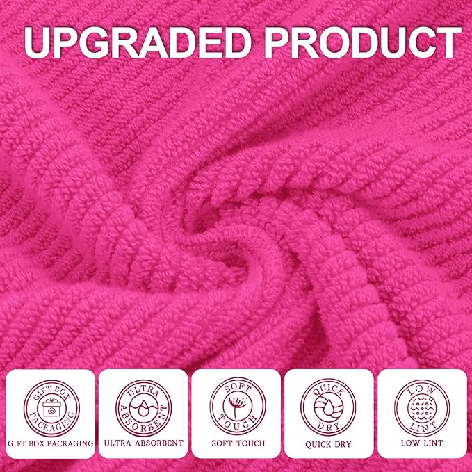 VOOVA & MOVAS Hot Pink Washcloths (6PC, 13"x13") - 100% Cotton | Lightweight | Thick | Quick Dry | Soft | Absorbent, Luxury Towels for Face, Fluffy Wash Cloths for Bathroom, Towel Gift Set, Hot Pink