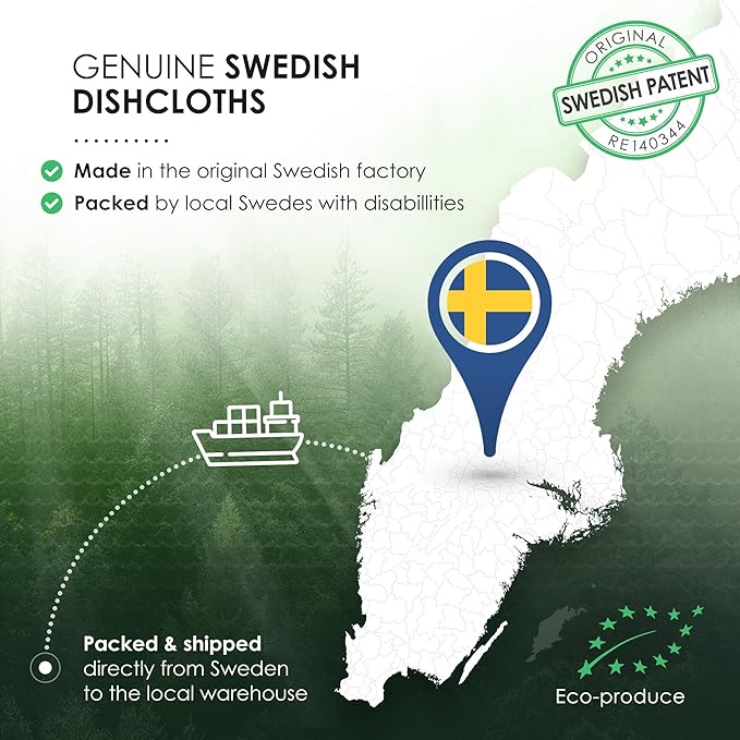 SUPERSCANDI 5 Pack Swedish Dishcloths for Kitchen - 100% Biodegradable & Compostable Reusable Paper Towels Washable, Food-Safe & Without Plastic - Dish Rags Suitable for Any Surface, Leaves