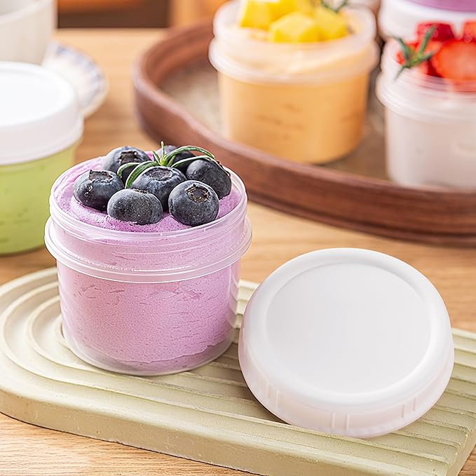 TUZAZO 4 Oz Small Freezer Containers with Lids 12-Count BPA Free Small Plastic Food Storage Containers for Snack, Sauce, Jam and Puree, Reusable Plastic Ice Cream Containers
