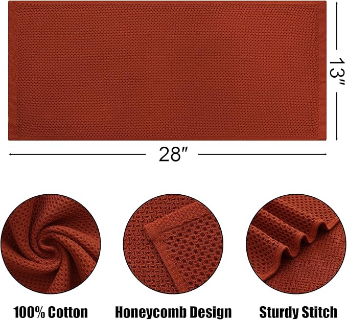 Kitinjoy 100% Cotton Waffle Weave Kitchen Hand Towels, 6-Pack Super Soft and Absorbent Dish Towel for Drying Dishes (13 X 28 Inches, Rust)