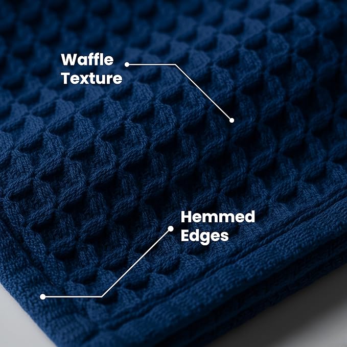 WHITEWRAP Premium Cotton Classic Waffle Weave Kitchen Dish Cloths, 12x12 Inch Ultra Absorbent Lint-Free Dish Towels, Fast Drying Dishcloths for Washing Dishes, 6 Pack, Blue
