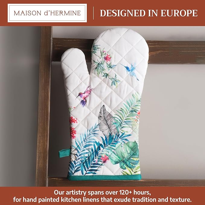 Maison d'Hermine Oven Gloves 100% Cotton Oven Mitt 7" x 13" with Loop Heat Resistant BBQ Cooking Gloves Baking Grilling Gifts for Mothers Day Spring/Summer (Pack of 1, Tropiques)