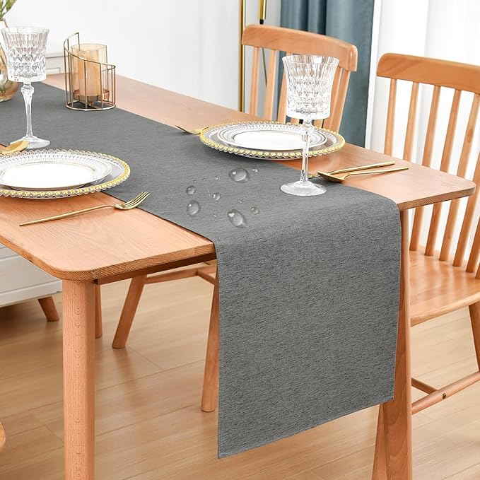 Farmhouse Rustic Table Runner Charcoal Faux Linen Table Runners Water Resistant Table Runner 72 inches Long for Living Room Dresser Bedroom Kitchen Dining Party 13x72 Inch