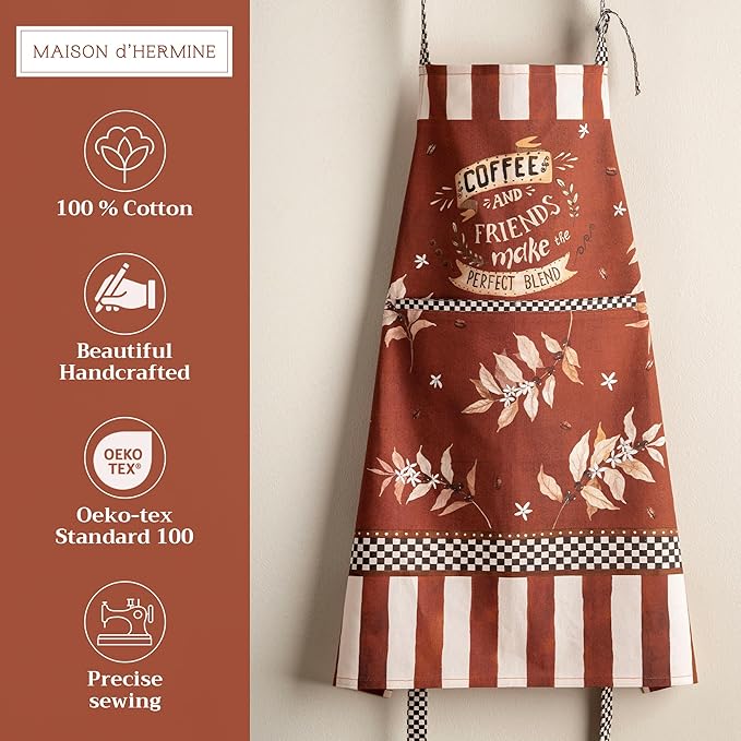 Maison d' Hermine 100% Cotton Apron for women with Pocket Kitchen Chef Apron for Men Cooking Mothers Day Gifts