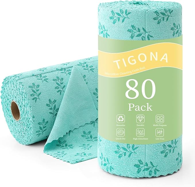 Microfiber Cleaning Cloth Roll,80 Pack Cleaning Towels,Lint Free Rags Paper Towels & Tear Away Reusable Towels,Washable Shop Rags Floral Wipe Cloth,Wash Cloths Dish Rags for Car Kitchen Window