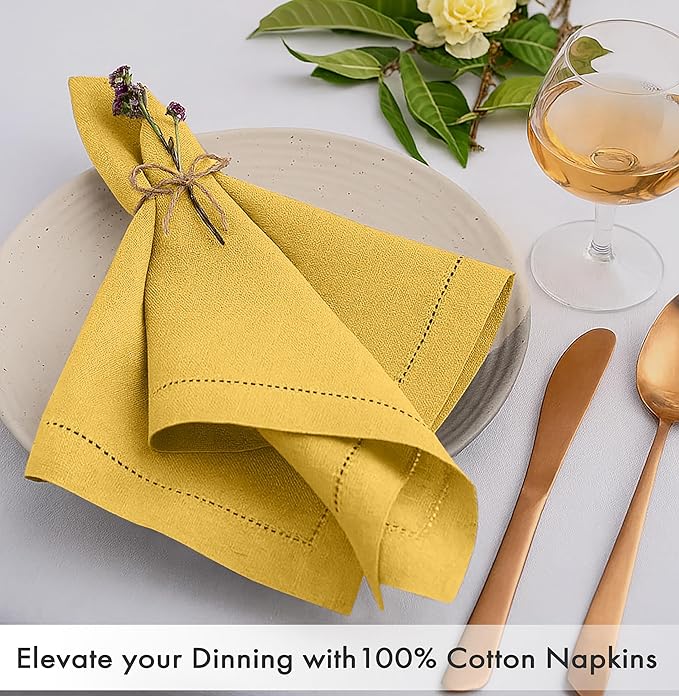 Ruvanti Cloth Napkins Set of 12, 100% Cotton High GSM 18x18 Inches, Hem Stitched Corners, Soft, Washable, Durable & Absorbent, Perfect for Parties, Christmas, Thanksgiving Dinners – Spicy Mustard