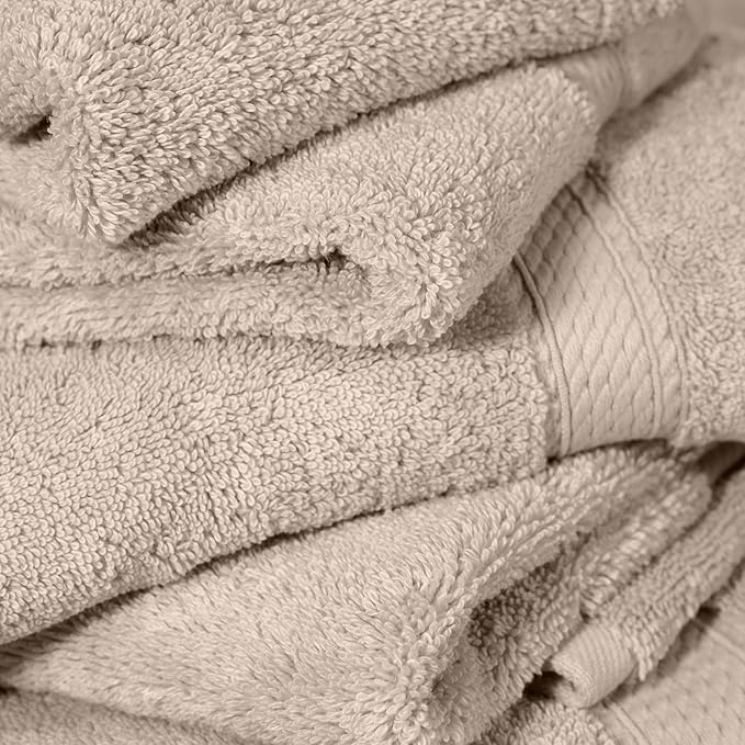 SUPERIOR Egyptian Cotton Pile 6 Piece Towel Set, Includes 2 Bath, 2 Hand, 2 Face Towels/Washcloths, Ultra Soft Luxury Towels, Thick Plush Essentials, Guest Bath, Spa, Hotel Bathroom, Stone