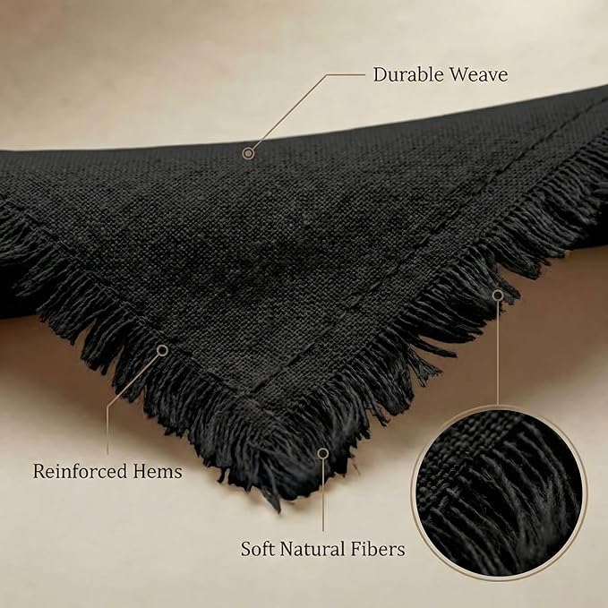 ACCENTHOME Black Cotton Linen Napkin Set of 6 18x18 inch Dinner Napkins - Washable Soft Premium Hotel Quality Reusable Napkins Perfect Table Napkins for Family Dinners, Weddings & Everyday Use