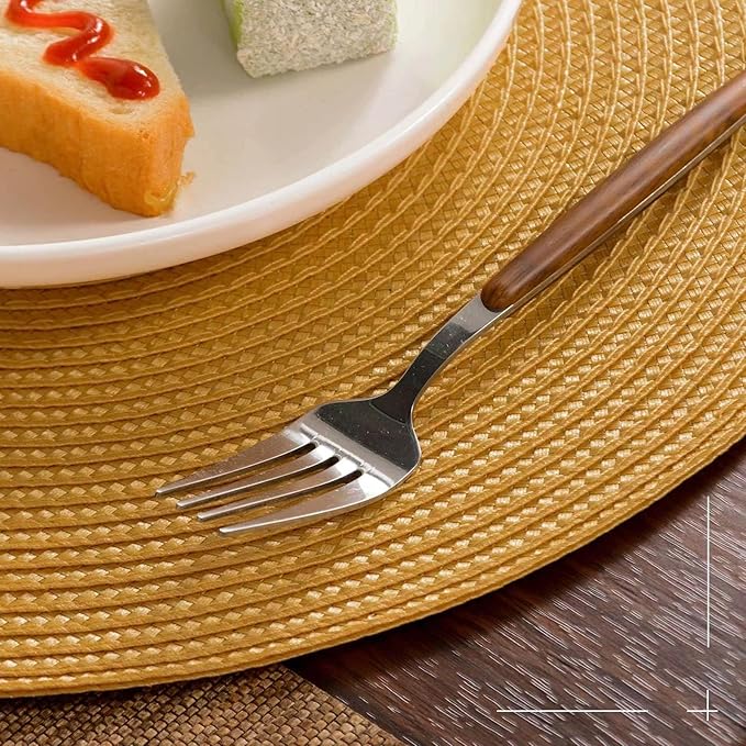 FunWheat Round Braided Placemats Set of 4 Table Mats for Dining Tables Woven Washable Non-Slip Place mats 15 inch(Pumpkin Yellow,4pcs)