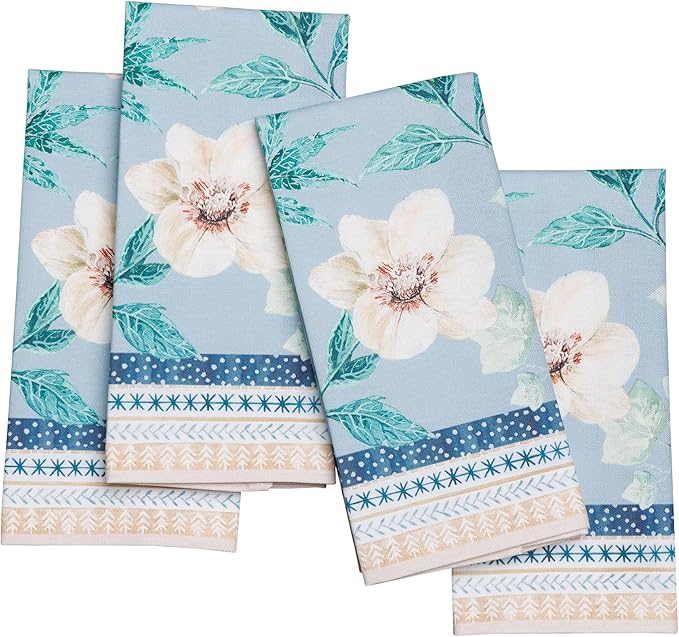 Maison d' Hermine Cloth Napkins Set of 4 100% Cotton Everyday Reusable Square Napkins Cloth Washable Dinner Party Wedding Restaurant Gifts for Mothers Day Spring/Summer (Winter Floral, 18" x 18")