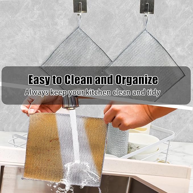 Navona 20 Pcs New Upgrade Steel Wire Dishcloth,Triple-Layer Steel Wire Cleaning Cloth,Powerful Cleaning Non-Scratch Wire Dishcloth Rag for Cookware, Sinks, Dishes, Stove Tops, 20pack, NA-608