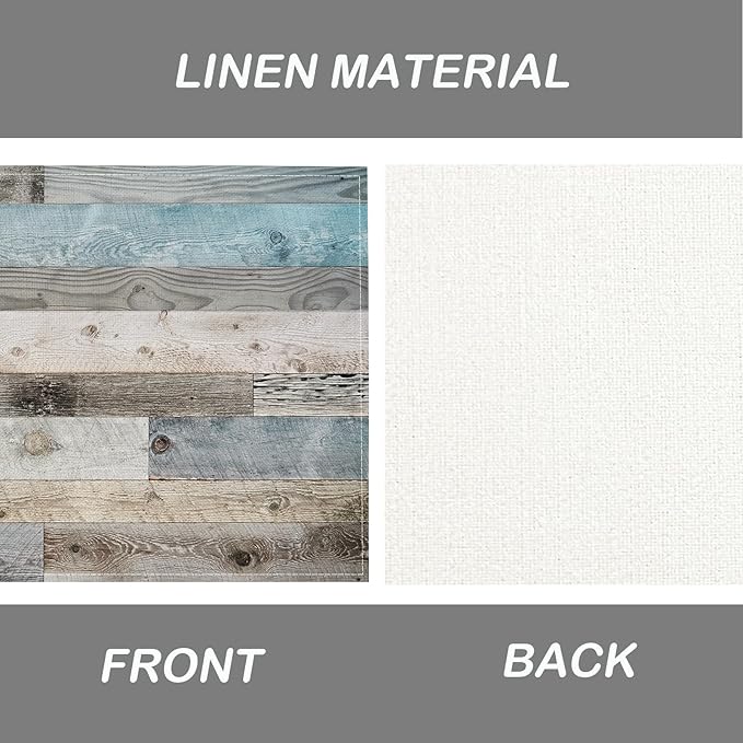 Grey Teal Placemats Farmhouse Blue Rustic Place Mats Vintage Country Style Decorative Table Mats Set of 4 - Linen Heat Resistant Wipeable Washable Dining Table Kitchen Placemats 12x18Inch