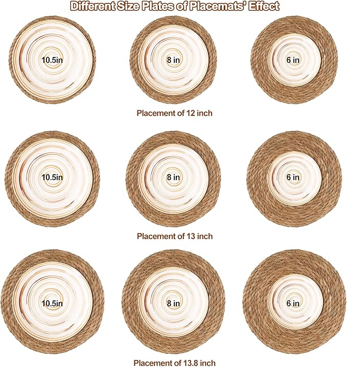 Round Woven Placemats 12 inch Set of 4 - Boho Rattan Placemat Natural Water Hyacinth Placemats, Farmhouse Weave Place Mats, Rustic Braided Wicker Table Mats for Dining Table,Home,Wedding