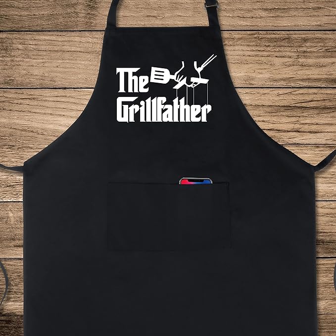 Xornis 100% Cotton Funny Apron with 2 Pockets for Men Women BBQ Grilling Adjustable Bib Black Aprons Gifts Cooking Kitchen