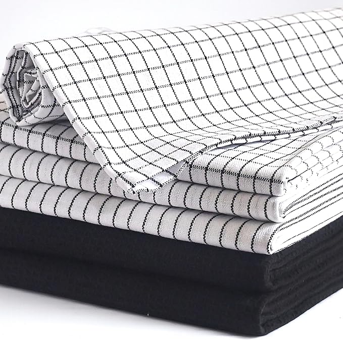 Highly Absorbent Cotton Kitchen Towels for Drying Dishes - Set of 6 Dish Towels - Narrow Black Stripes Plaid Waffle Dishtowels - 18"X28" Large Lint Free Linen Tea Hand Bulk T Towls