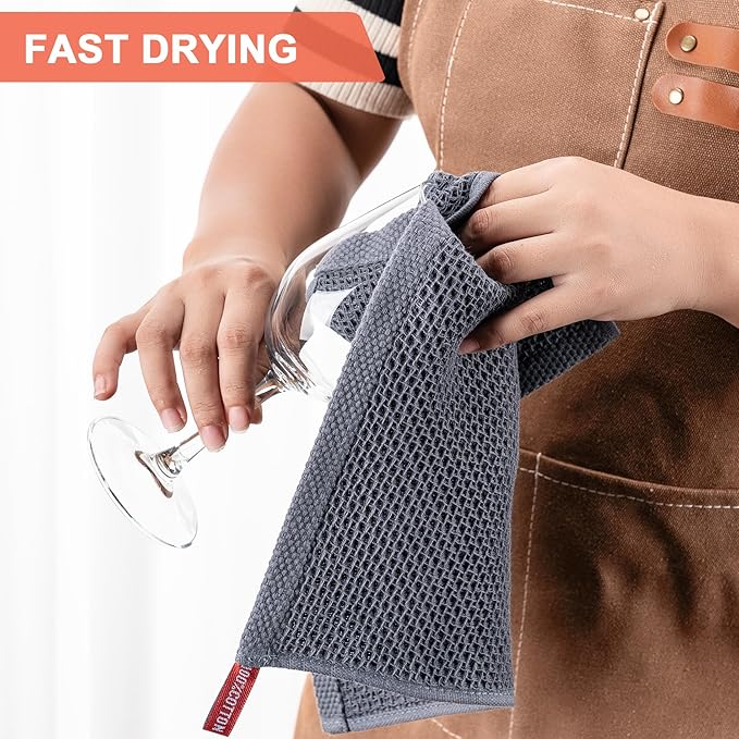 BOOMIBOO 6-Pack Kitchen Dish Cloths, 100% Cotton Waffle Weave, Ultra Soft Absorbent, Quick Drying Dish Towels, 12x12 Inches,Multi Color