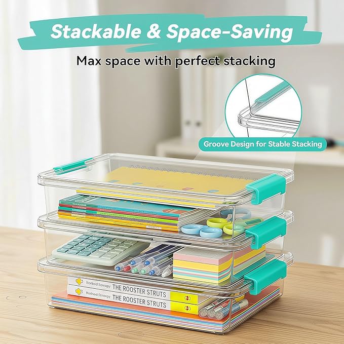 Gifhomfix 6QT Craft Organizers and Storage Box with Lid, Craft Organizers Art Supply Organizer, Clear Sensory Bin, Arts and Crafts Storage for Home Office and School Supplies, 3 Pack