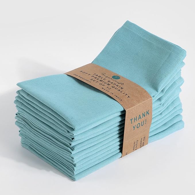 FINGERCRAFT Dinner Cloth Napkin Cotton Linen Blend 12 Pack Natural Premium Quality Mitred Corner for Every Day Use Pre Shrunk and Good Absorbency 18x18 in Easter Color Sky Blue