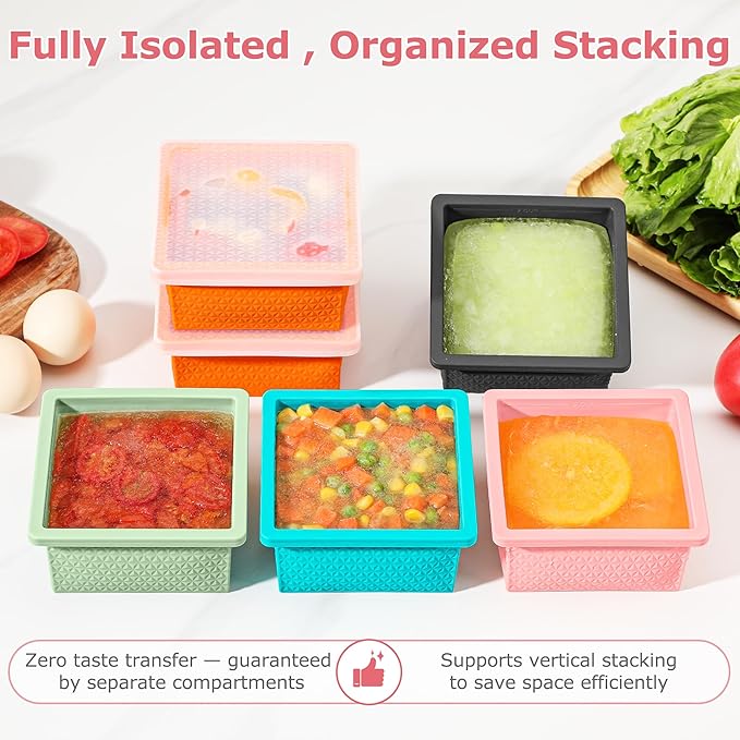 Silicone Freezer Molds for Soup Cube - 2-Cup Freezer Storage Container Tray with Lid,4 Pack Stackable Ice Cube Trays for Portion Control,Food Storage Meal Prep,Oven & Dishwasher Safe