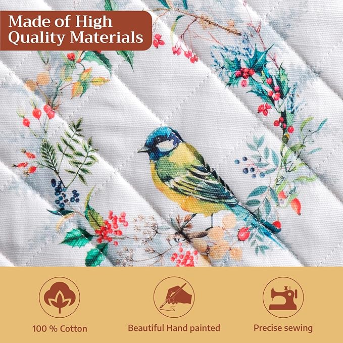 Maison d' Hermine Pot Holders Set 100% Cotton Heat Resistant Potholders 8" x 8" Hot Pads with Loop for Thanksgiving Christmas Decorations BBQ Cooking Baking Handling Hot Pans (Pack of 2, Morzine)