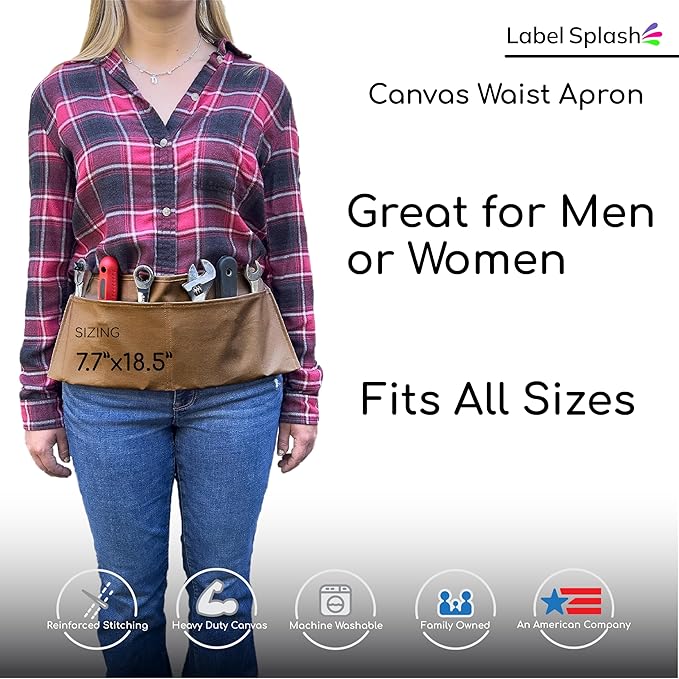 LABELPLASH 2 Pocket Canvas Work Waist Nail Apron Belt Washable Tool Utility Gardening Woodworkers Roofers Artists & Crafts