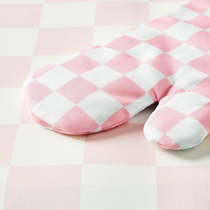 Ohocut Pink Checkered Oven Mitts Heat Resistant, Vintage Retro Checkerboard Cute Oven Mitts, Non-Slip Silicone Kitchen Gloves 1 Pair 7''x13''