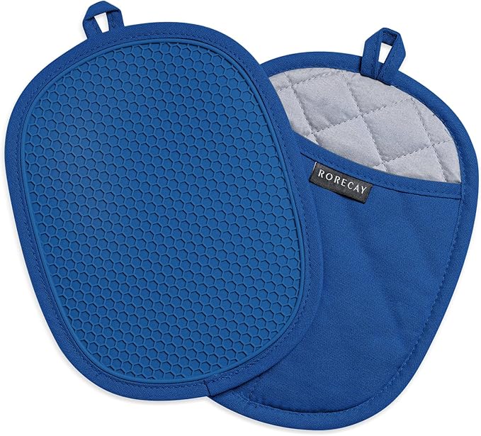2-Pack Silicone Pot Holders for Kitchen Heat Resistant up to 500°F, Non-Slip Large Hot Pads with Pocket, Quilted Liner Trivets for Countertops Hot Pots and Pans (RoyalBlue)