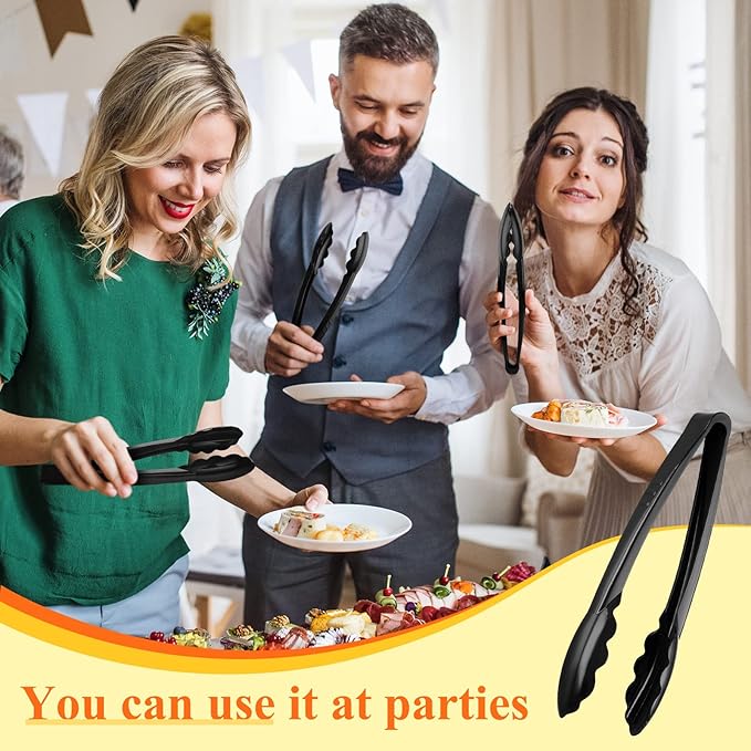 Tessco for you 50 Pcs Plastic Tongs for Serving Bulk, 9 Inch Plastic Disposable Serving Tongs, Heavy Duty Salad Tong for Kitchen, Buffet, BBQ, Events & Catering (Black)