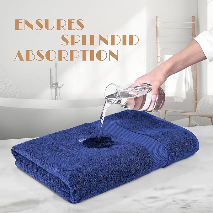 White Classic Navy Blue Bath Towels 27x54 Inch, Cotton Towel Set for Bathroom, Hotel, Gym, Spa, Soft Extra Absorbent Quick Dry 4 Pack