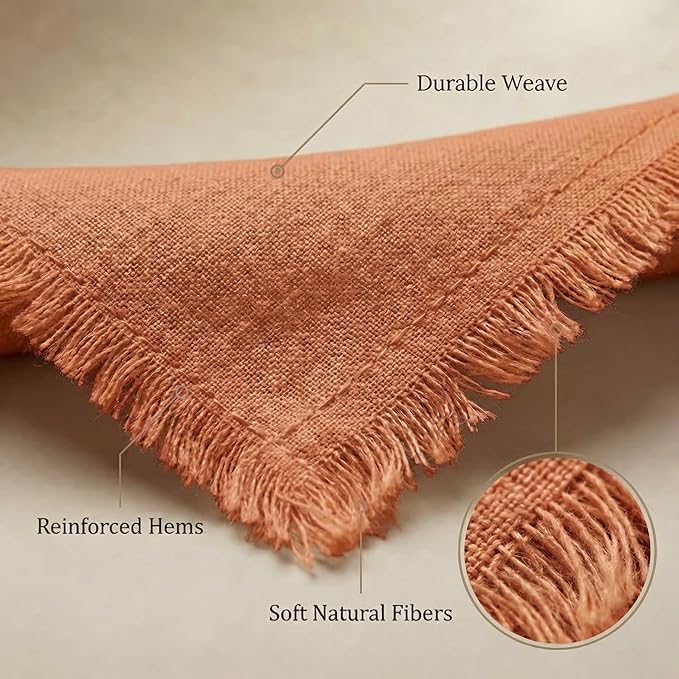 ACCENTHOME Cotton Rust Cotton Linen Napkin Set of 6 18x18 inch Dinner Napkins - Washable Soft Premium Hotel Quality Reusable Napkins Perfect Table Napkins for Family Dinners, Weddings & Everyday Use