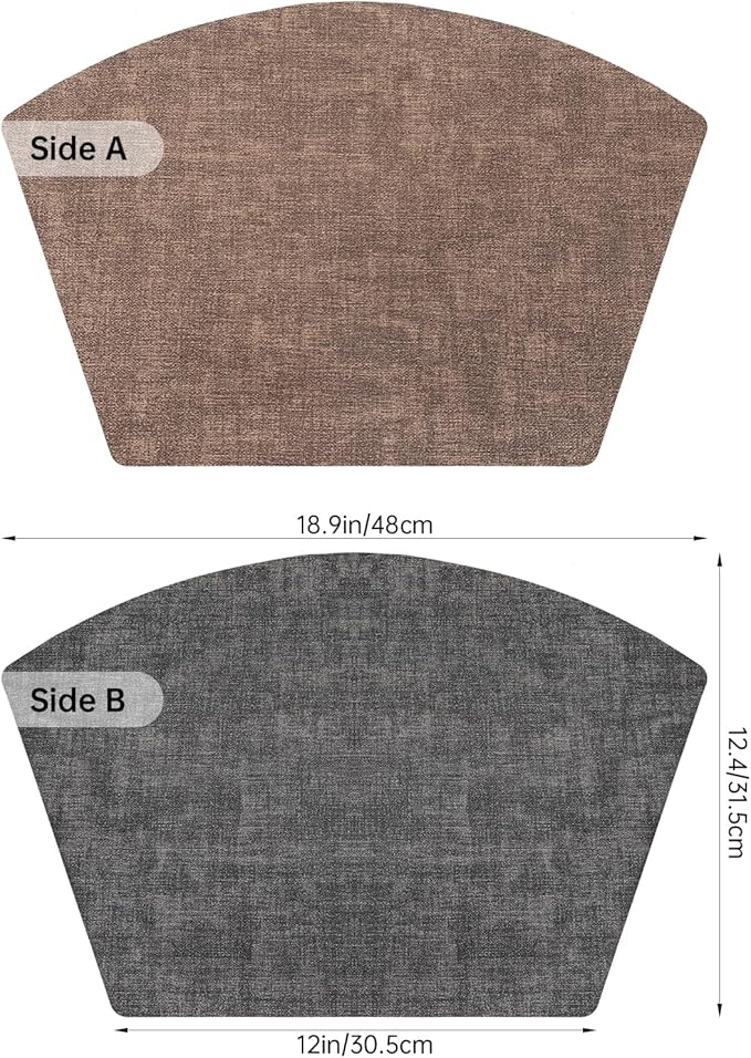 Round Table Placemats Set of 6, Dual-Sided Wedge Shape Faux Leather Table Mats, Washable Wipeable Heat Resistant Place Mats for Outdoor Indoor, Brown Gray
