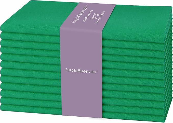 PurpleEssences Set of 12 Cloth Dinner Napkins 100% Cotton 18x18 Inch - Soft Durable Washable - Ideal for Farmhouse Party St Patricks Day - Perfect Everyday Use Table Linen - St Patricks Green
