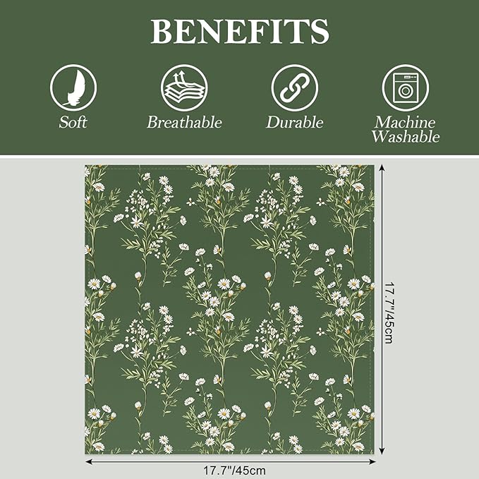 Spring Summer Daisy Napkins, 18×18 Inch Dinner Cloth Napkins Set of 6, Washable Cotton Soft Absorbent Square Table Top Decoration for Dining Kitchen Party Wedding