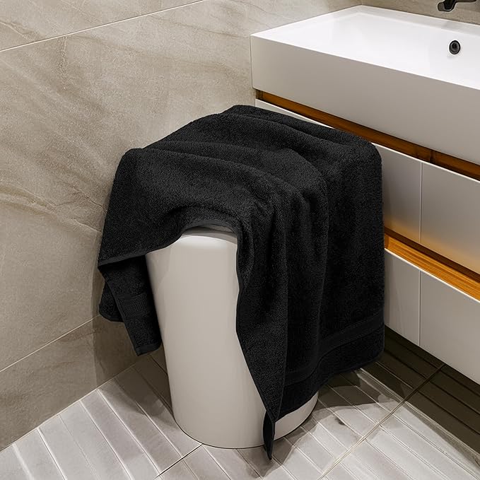 Commercial Bulk Pack of 12 Bath Towels – 100% Cotton Terry 24" x 48" – Ideal for Hotels, Salons, Gyms, Spas & Institutional Use – Black