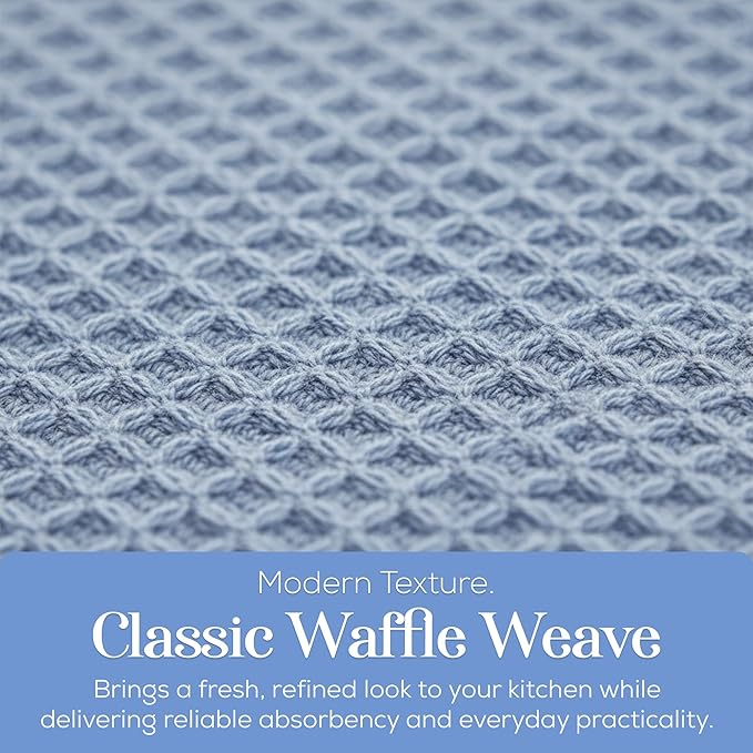 MosJos Kitchen Towels Set of 4 Dish Towels Blue n White Waffle Weave Cotton Hand Towels, 18 x 28 Absorbent Kitchen Linens