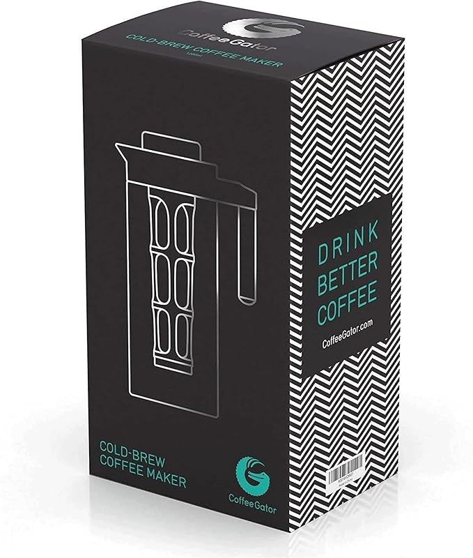 Coffee Gator Cold Brew Coffee Maker - 47 oz Iced Tea and Iced Coffee Maker and Pitcher with Borosilicate Glass Carafe, Filter - Black