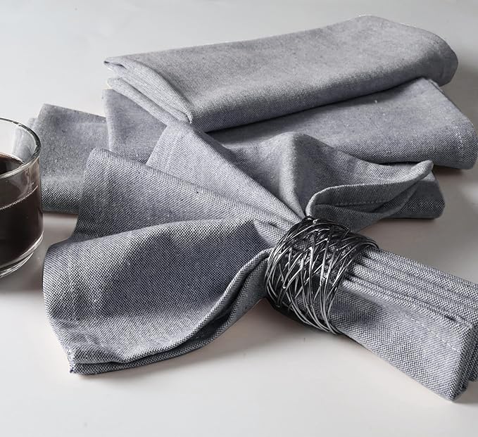 Native Fab Solid Cloth Napkin Set of 4, 100% Chambray Cotton, Washable, Reusable Dinner Cloth Napkin 17x17 inches, Table Decor Napkins for Dinner, Events, Navy Blue