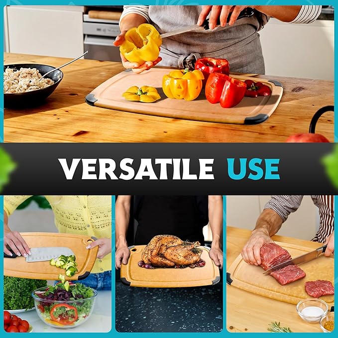 Dishwasher Safe Cutting Boards for Kitchen - Set of 2 Large Composite Wood Cutting Boards with Juice Groove, Non-Slip Feet & Lightweight Eco-Friendly Design 14.5" x 11" and 11.7" x 9.3"