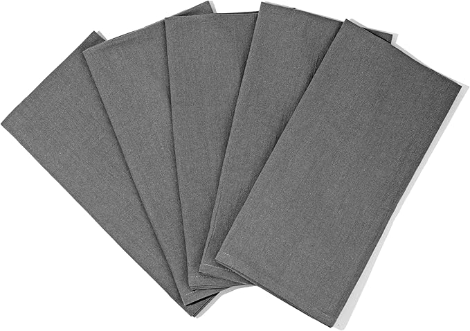 Gray Flour Sack Tea Towels - 100% Cotton, 5 Pack, 27"x27" Extra Large, Highly Absorbent Gray Dish Drying Towels - Lint-Free Baking Towels, Customizable and Versatile Kitchen Towels (5 Pack)
