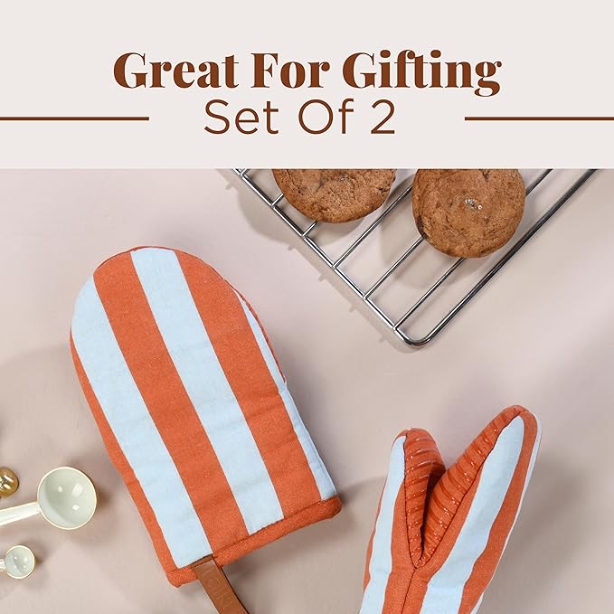 Folkulture Mini Oven Mitts | Heat Resistant 5.75"x9", Set of 2 Orange Oven Mittens for Fall Kitchen Decor | Short Oven Fall Gloves with Hanging Loop | Fall Essentials or Kitchen Mitten for Baking